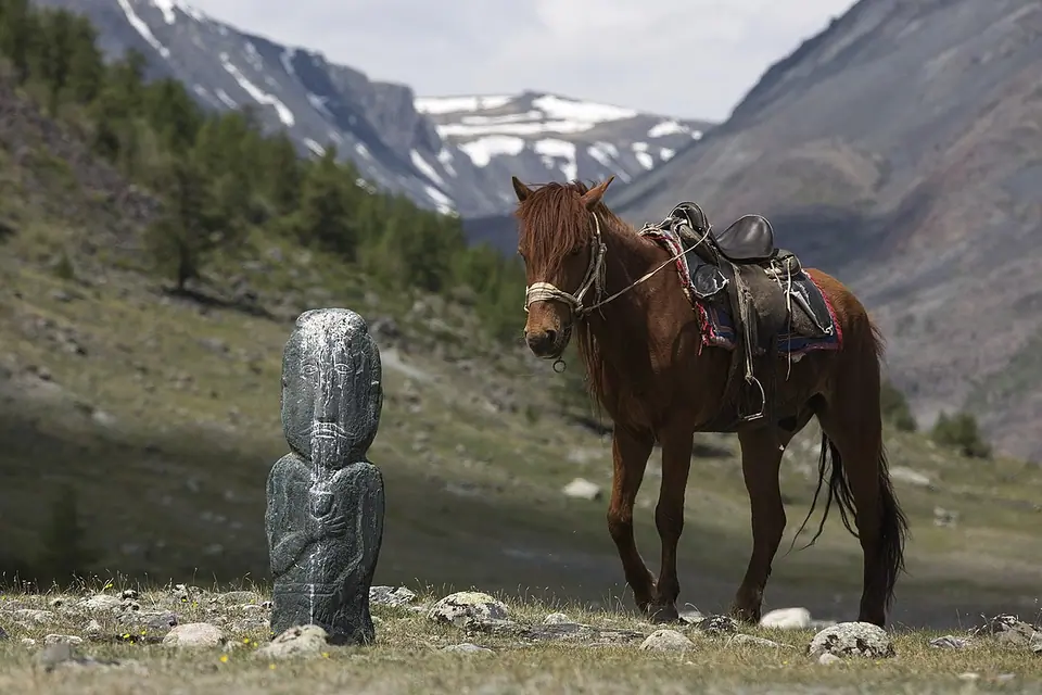 Turkic Stone Man locates in Shiveet Khairkhan Mountain in Altai Tavan Bogd Mountain in Western Mongolia