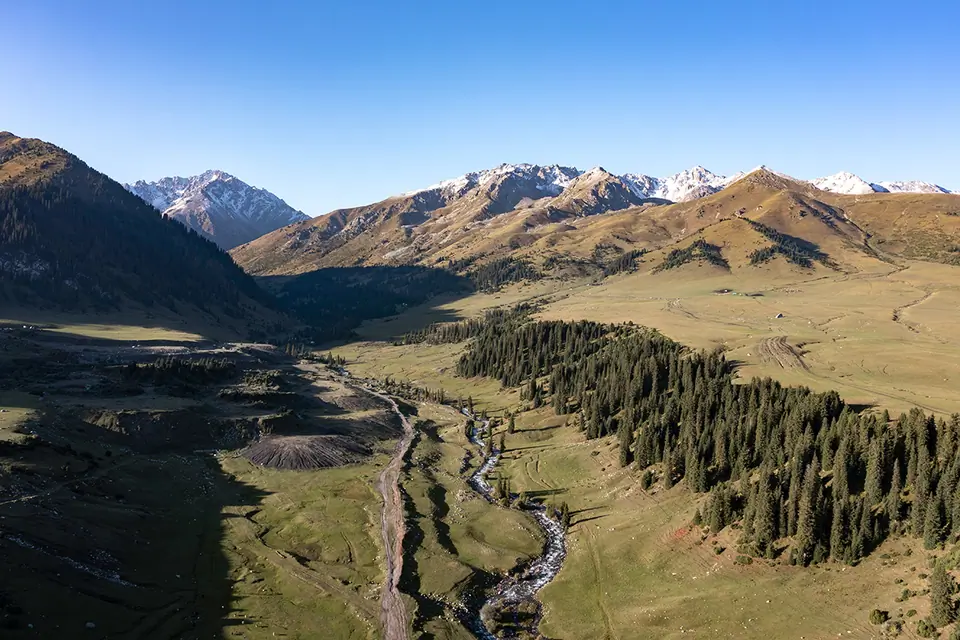 Jergalan valley by drone in summer