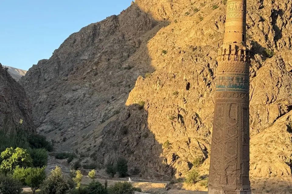 Losted in the middle of Afghanistan the minaret of Jam stand in a rocky canyon