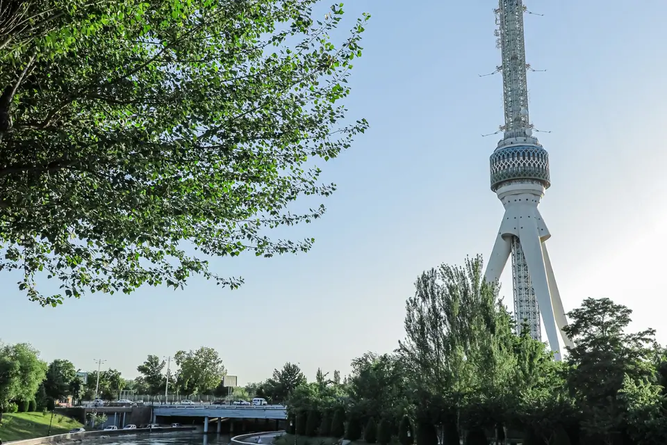 View of the TV tower of Tashkent and Boz Suu river