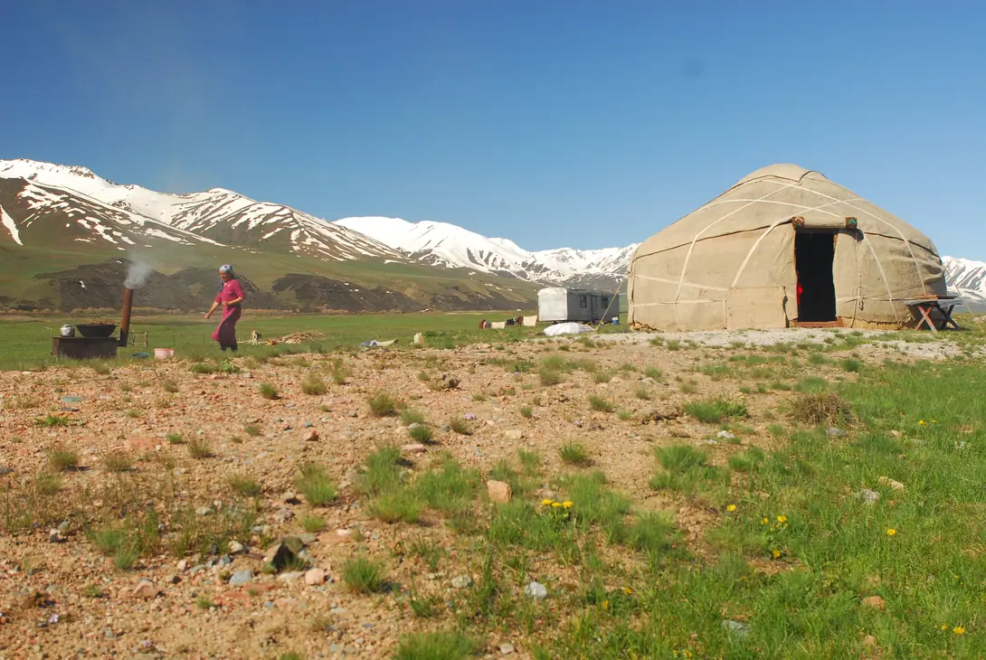 Yurt at Suusamyr valley on Spring time