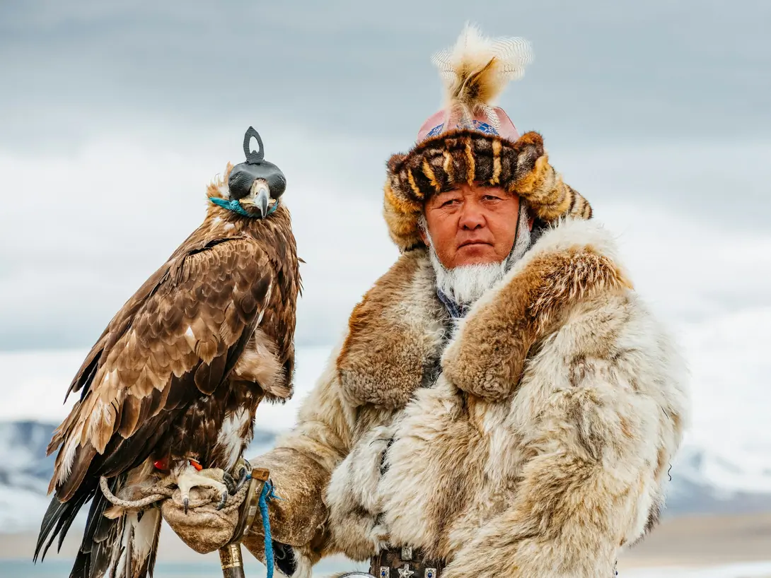 Hunter with an eagle in Mongolia