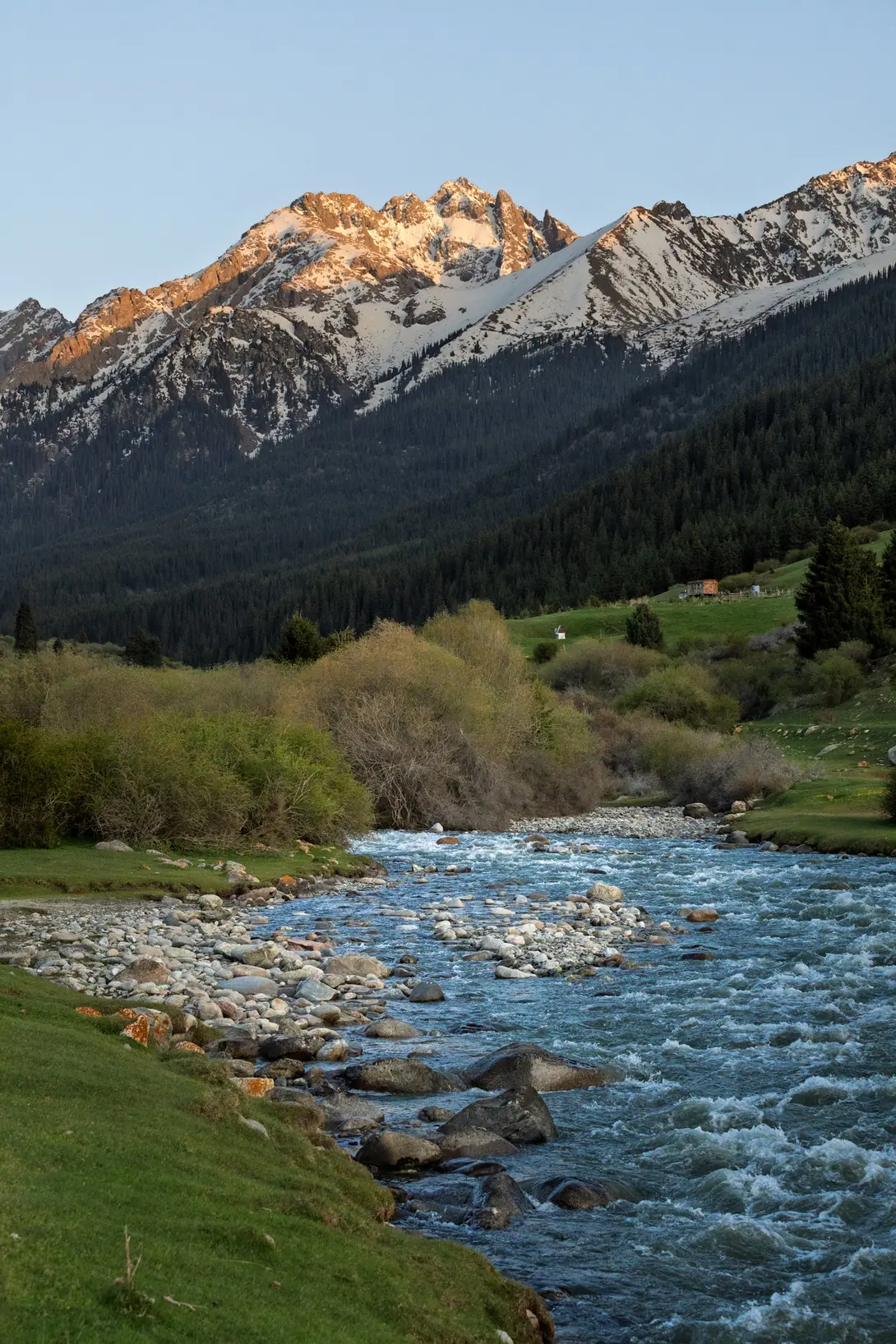 The Chong Kyzyl Suu river at sunset