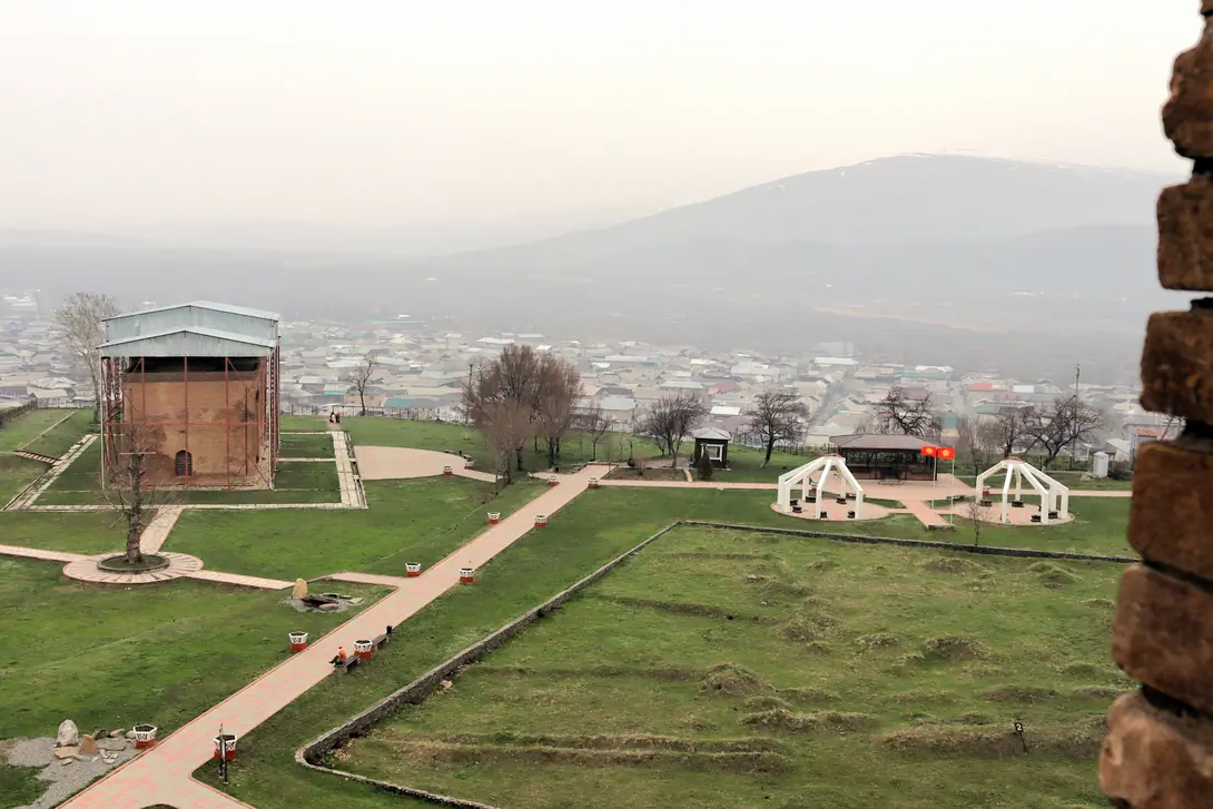 View of the mausoleums and archeological park from the top of the minaret