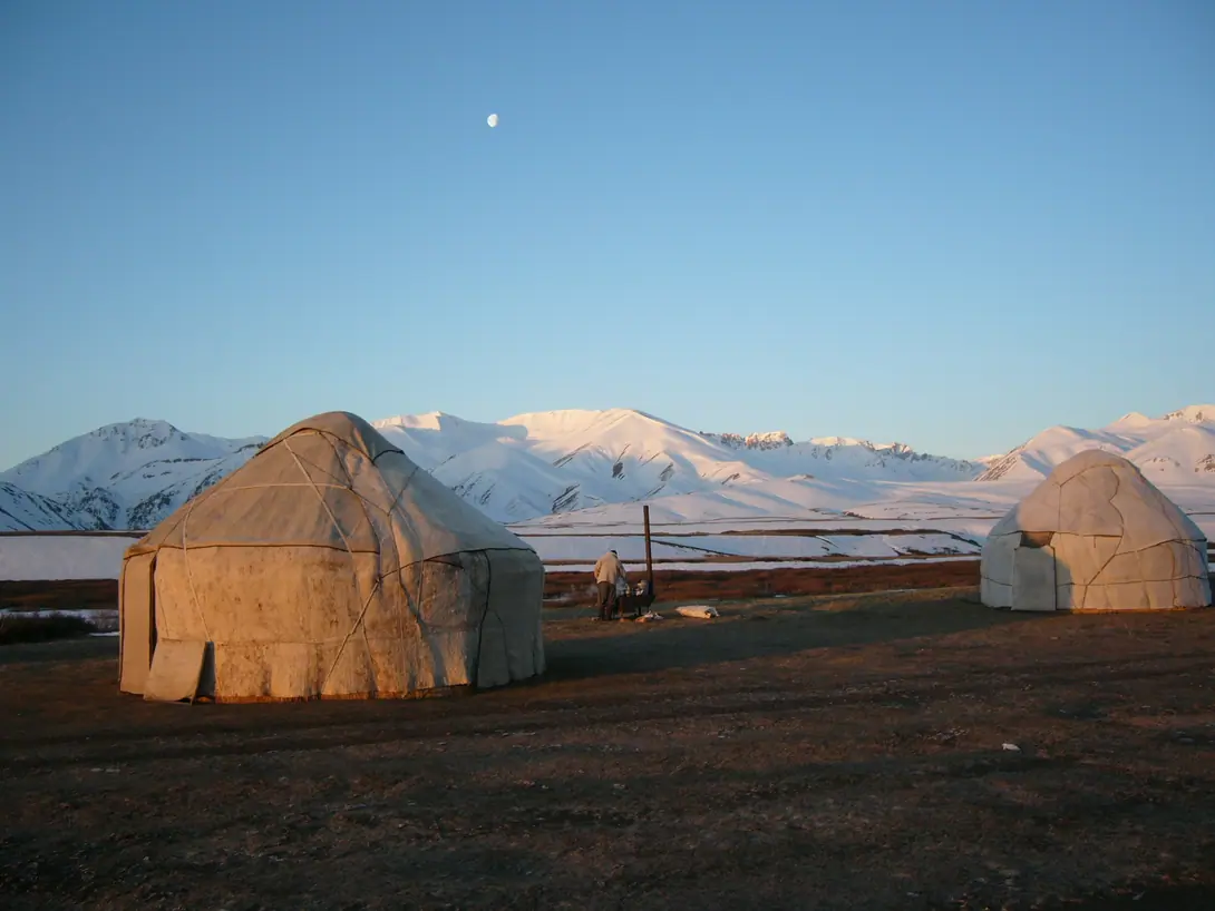 Yurt camp at Suusamyr valley for ski-touring